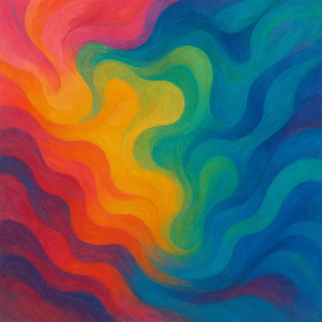 Unambitious Computer Music artwork: flowing bands of blue, green, yellow and red